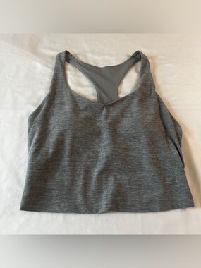 Fabletics Heather Grey Cropped Racerback Tank Top with Built In Bra M Approx